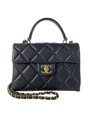 Chanel Shoulder Bag Top Handle Mini Flap Quilted AS Black